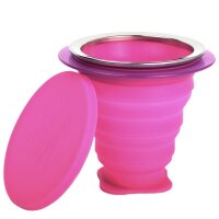 faltbarer Silikonbecher PINK mit Becherhalter