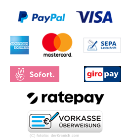 Zahlungsarten Bloodmilla - PayPal Kreditkarte Sofortüberweisung giropay Rechnungskauf und Vorkasse Überweisung